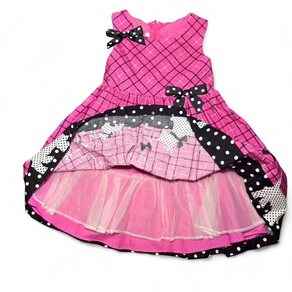 Bonnie Jean 3T Pink Scottie Dog Dress Black Polka Dot Party Easter - Picture 5 of 7